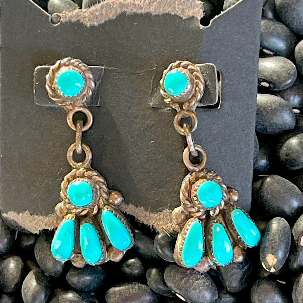 Native American Zuni, Sterling, silver Turquoise Dangle Earrings